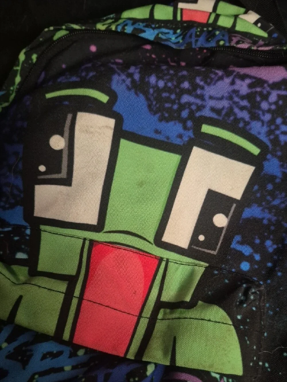 Kids Green Graphic Character Backpack with Splash Print